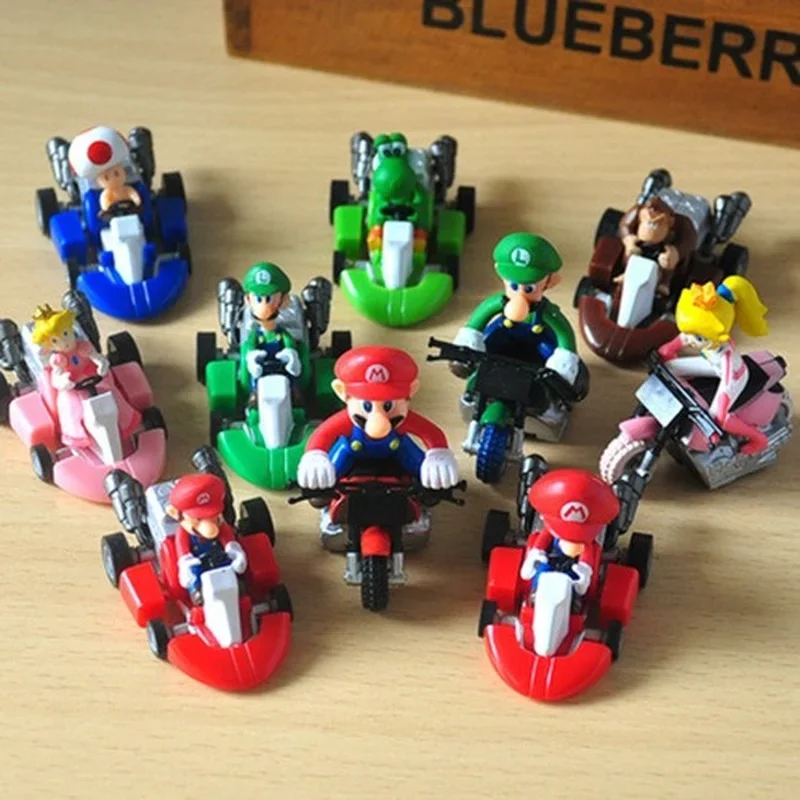 10Pcs Mario Anime Cartoon Racing Game Toys Super Mario Pull Back Cars Bros Luigi Bowser Mushroom Ation Toy Figure For Kids Gifts