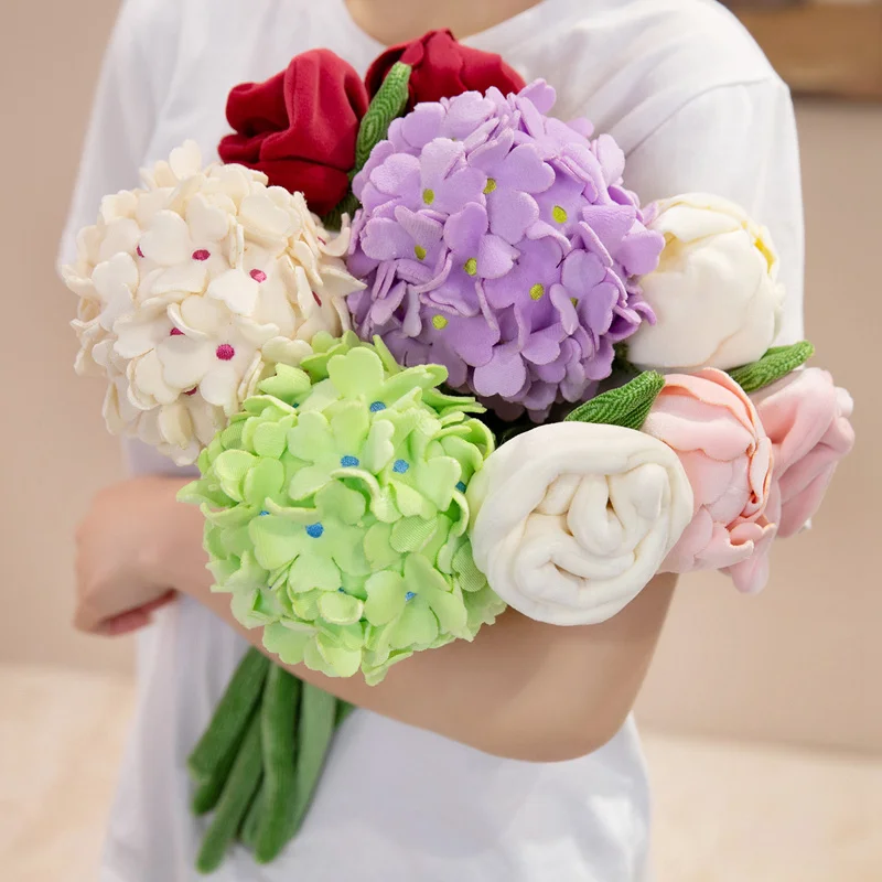 시뮬레이션 장미 플러시 장난감 꽃다발, 여자친구 생일 홈데코 장식품을 위한 귀엽고 부드러운 DIY 꽃 선물