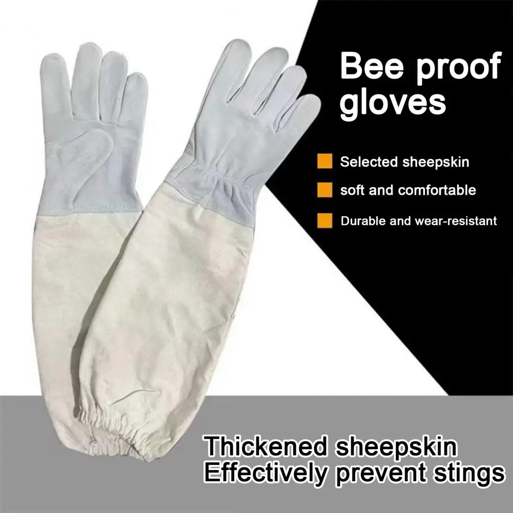 Honey Harvesting Gloves Bee Inspection Gloves Protective Beekeeping Breathable Canvas Goat Leather Sleeves for Anti-bee