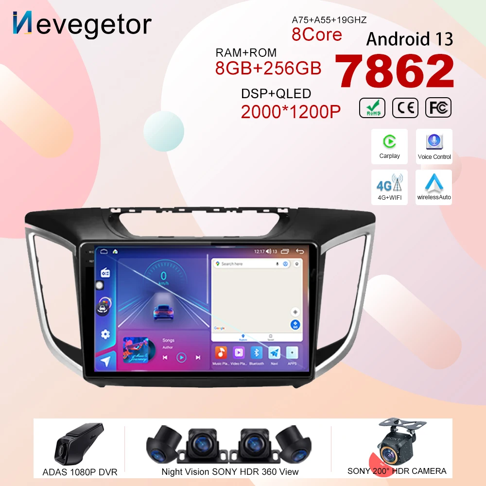 

Android13 для Hyundai Creta IX25 2015 - 2019 автомобильный Dvd Авторадио Стерео мультимедийный плеер GPS навигация высокопроизводительный процессор