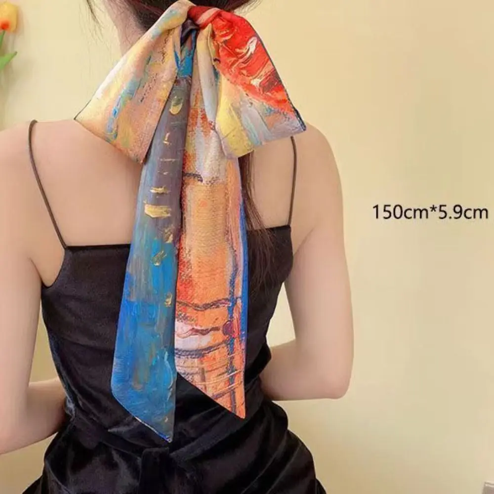 Silk Long Strip Scarf Headband for Women Chinese Style Hair Accessory