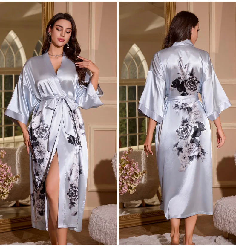 ladies negligee or dressing gown New Chinese Style Long Robe no Bathrobe Women Sleepwear Print Basic Dress