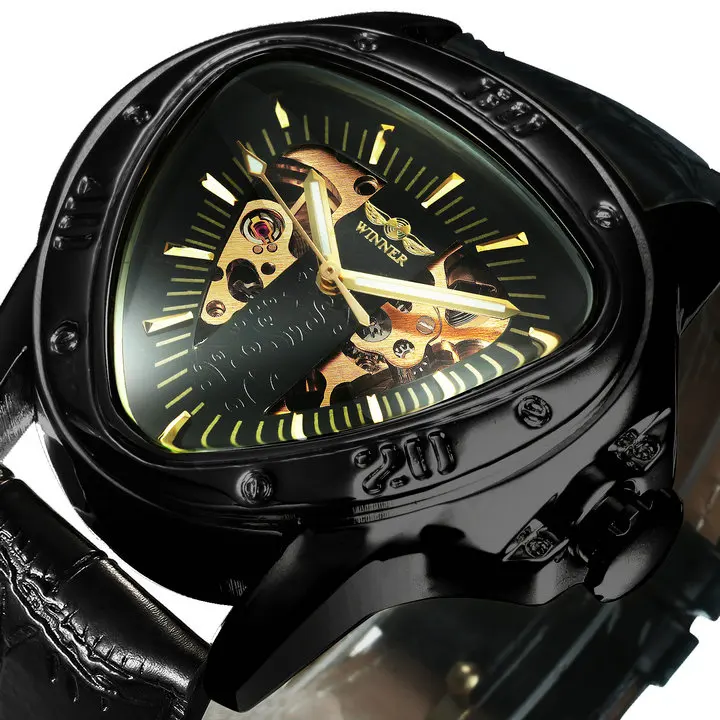 Triangle Military Wrist Watches for Men Mechanical Skeleton Watch Leather Belt WINNER