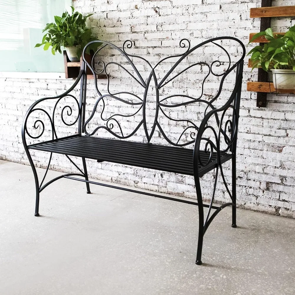 

Outdoor Bench Patio Outdoor Garden Bench Butterfly Cast Iron Metal With Armrests for Garden Porch Yard Park Chairs Terrace Chair