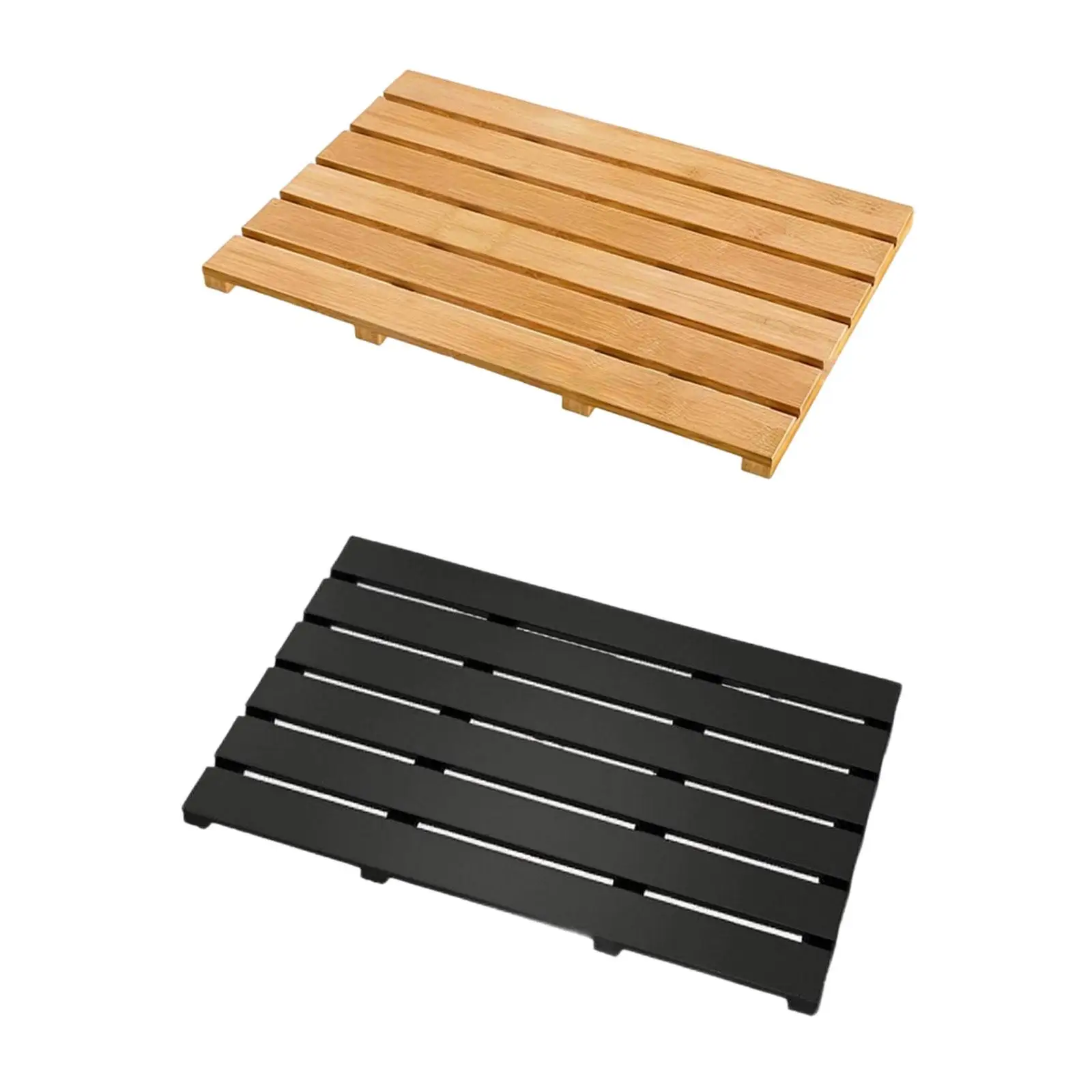 Wooden Bamboo Bath Mat Anti Slip Waterproof Quick Drying Shower Floor Mat for Bathroom Toilet Balcony