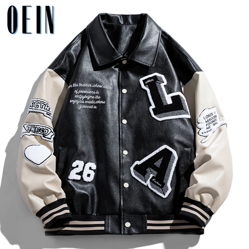 2022 Men Leather Jacket Baseball Uniform Mens Loose Embroidery Jackets