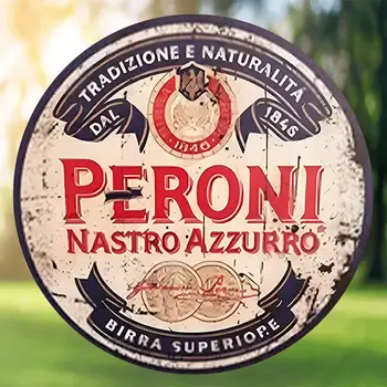 Vintage Peroni Nastro Azzurro 20.32cm Round Aluminum Wall Art - Rustic Beer Sign for Bar, Cafe, Club, Dorm & Home Decor - Durabl 1