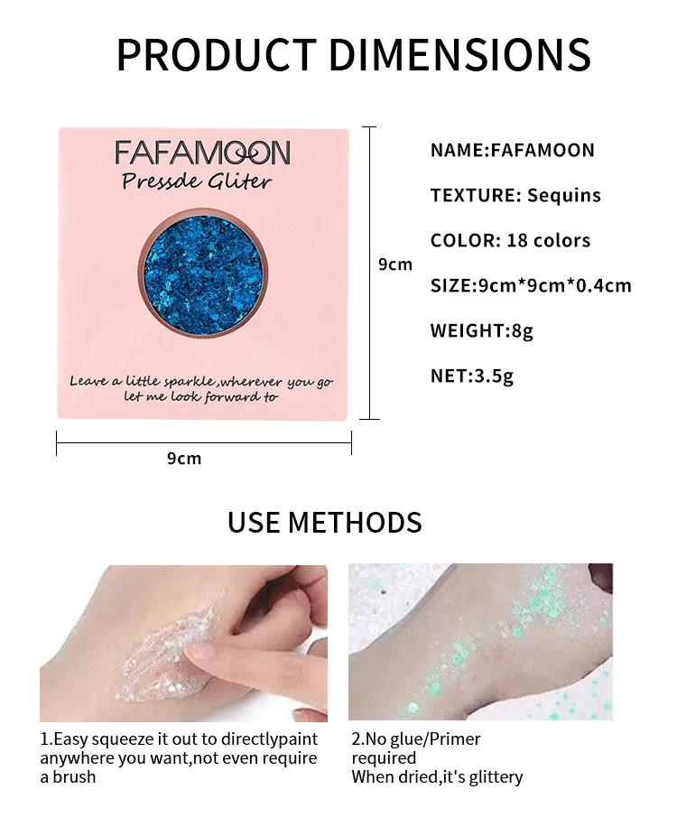 Description Picture 6 of item18Colors Diamond Sequins Eyeshadow Lasting Shimmer Glitter Sequins Nail Hair Body Face Glitter Gel Party Makeup Cosmetic