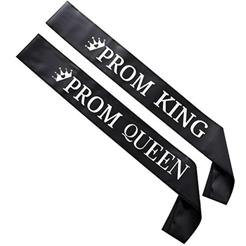 White Black Men Women Ribbons Sash Shoulder Strap Golden Letters Prom King Queen Hen Party Gifts Bachelorette Decoration
