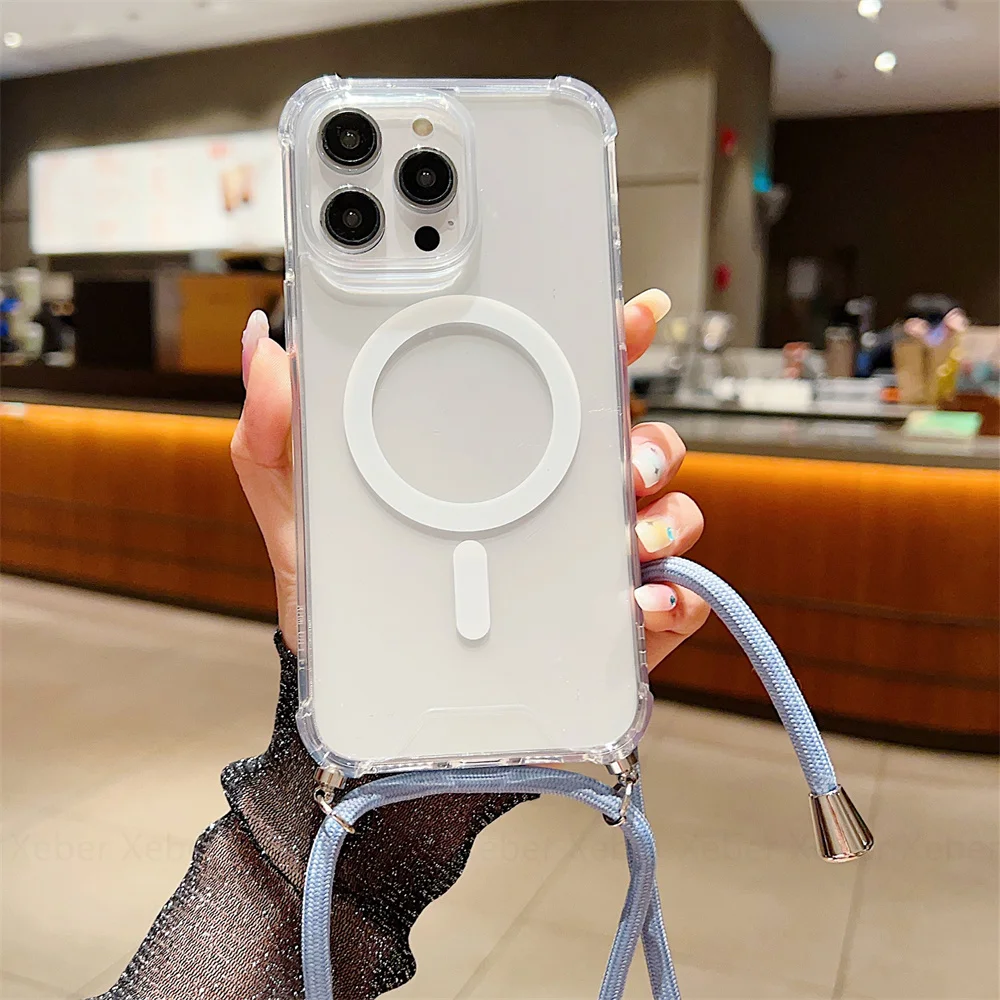 Crossbody Lanyard with Magnetic Wireless Charging Clear Case