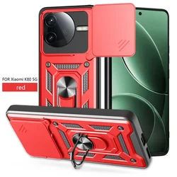 Magnetic Ring Holder Armor Back Cover - Shockproof Protective Case with Car Mount Feature for Poco F7 Ultra 5G (Sj-red)