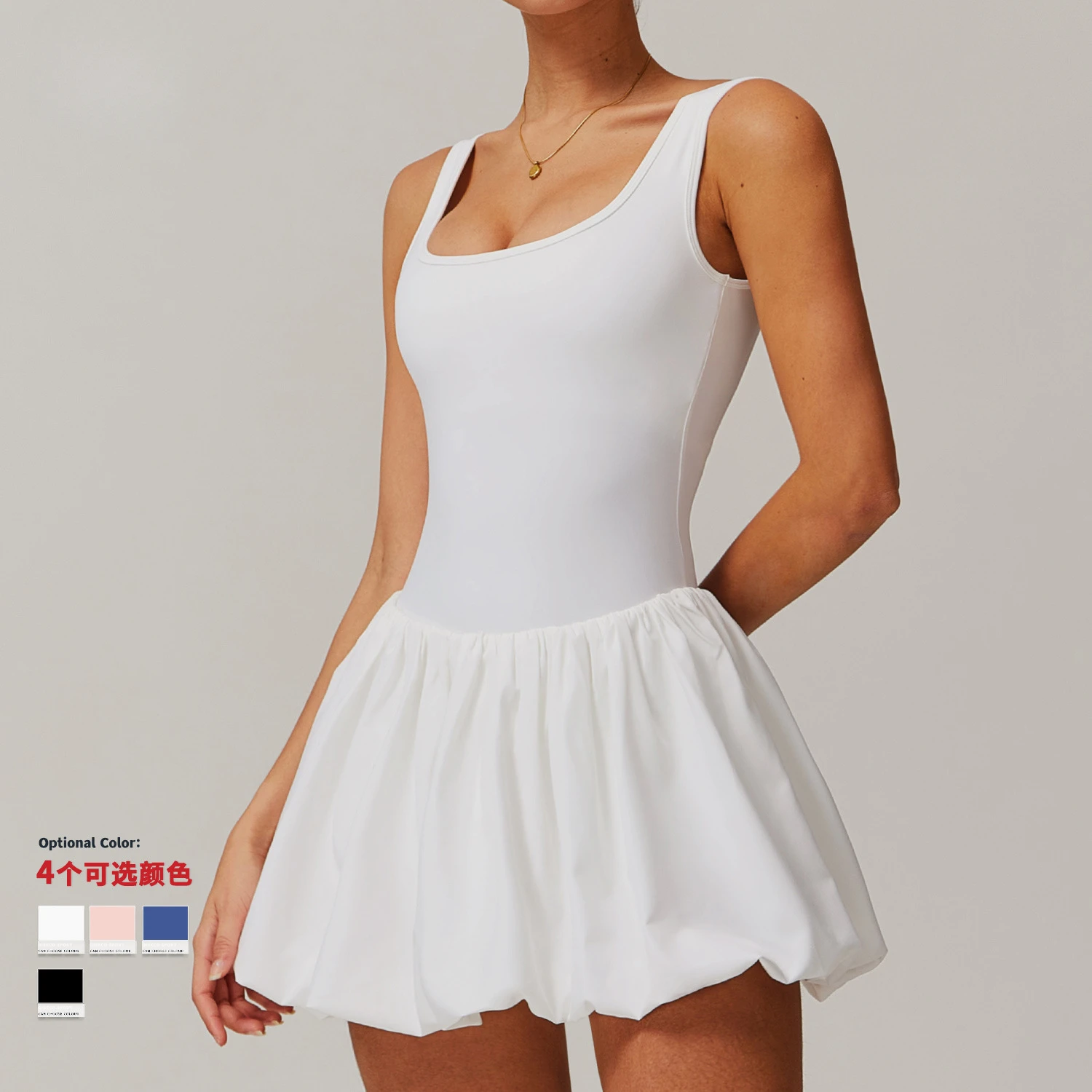 New Sports Dress Women's Anti-empty Bottoming Outdoor Running Fitness Tennis Skirt Tennis Dress with Shorts and Pocket