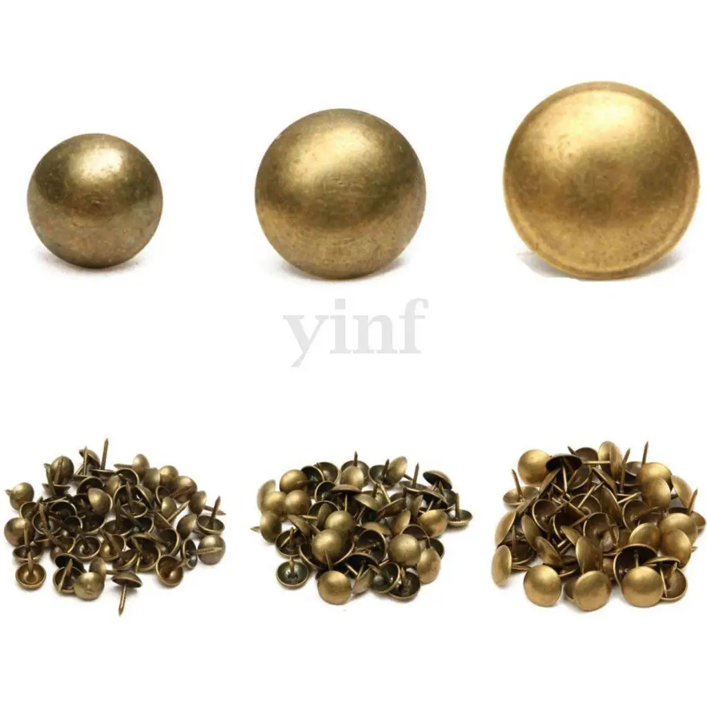 100Pcs ANTIQUE BRASS CRAFTS FURNITURE UPHOLSTERY NAILS STUDS TACKS WOOD CHEST
