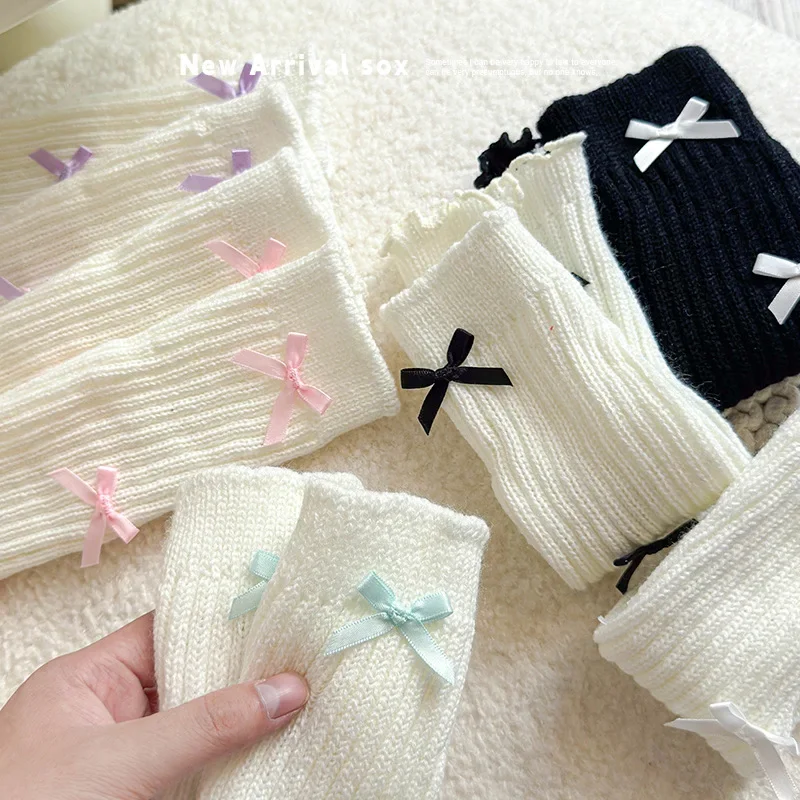 Autumn Warm Leg Warmers 1 Pair Kids Girl Chic Sweet Ballet Bow Knitted Yarn Sock Winter Fashion Cute Pile Sock Legwarmers children leg warmers