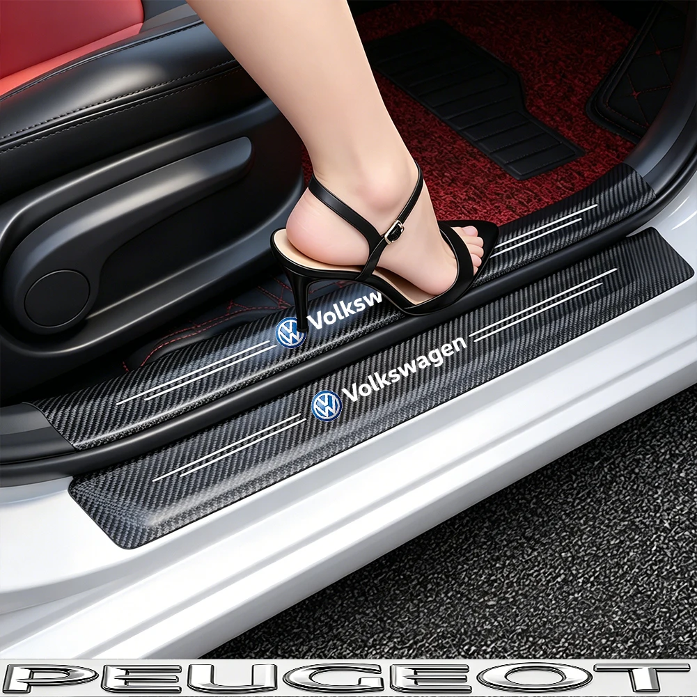 Audi Logo Carbon Fiber Door Sill Protector Stickers