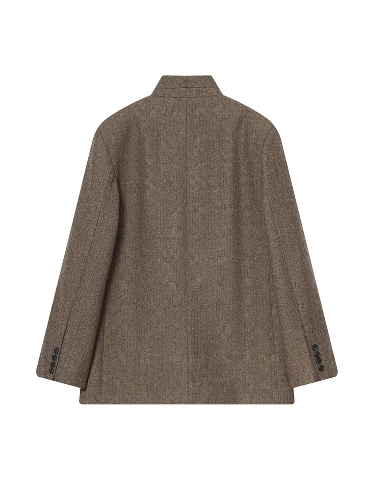 Women's Casual Blazer New Elegant Stand Collar Pockets Commuting Solid Color Premium Autumn Winter OL Fashion Suit Coats