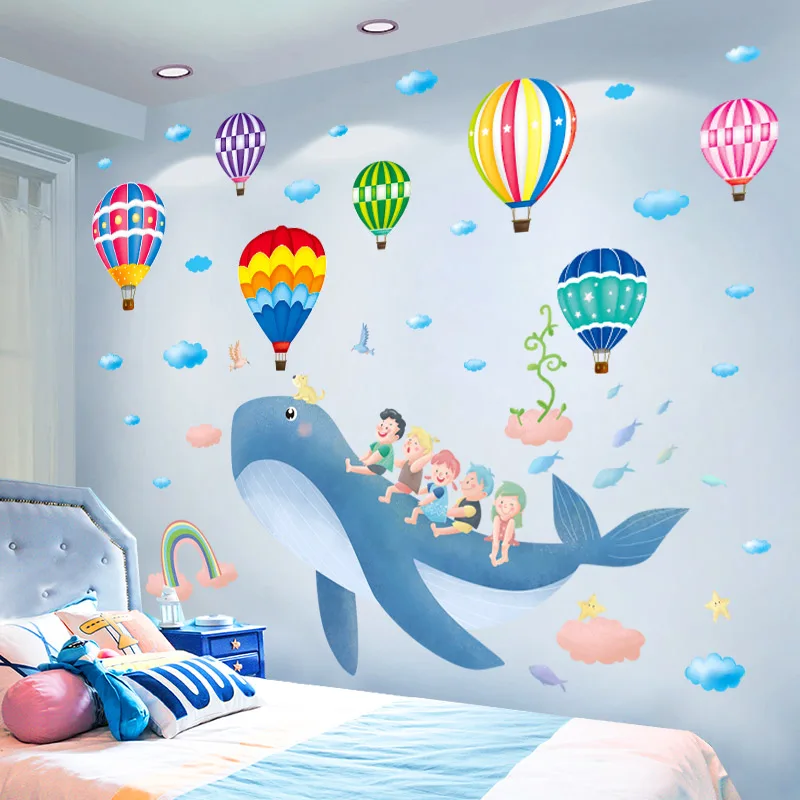 

Whales Animal Wall Stickers DIY Hot Air Balloons Mural Decals for Kids Rooms Baby Bedroom Kindergarten Nursery House Decoration