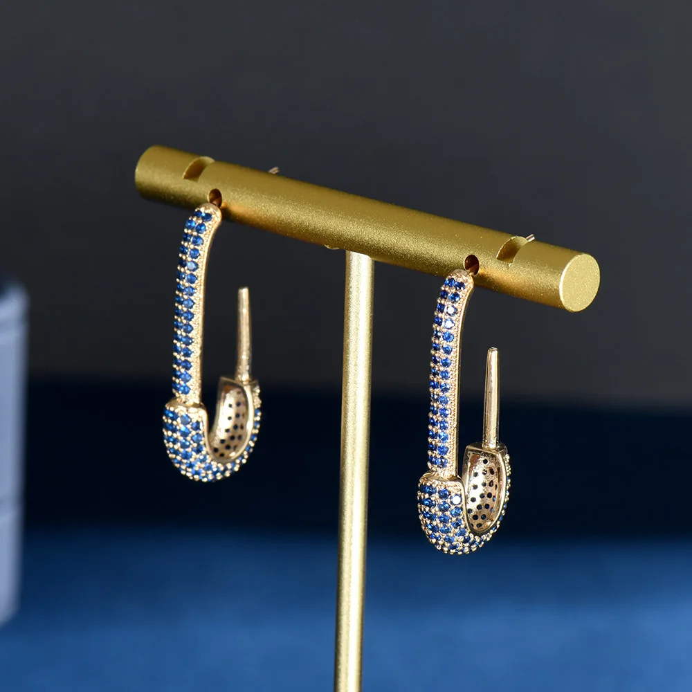 

Fashion Shiny Full Micro CZ Paved Pin Hoop Earrings for Women Fashion Hip Hop Earrings Temperament Jewelry Accessories E-1071