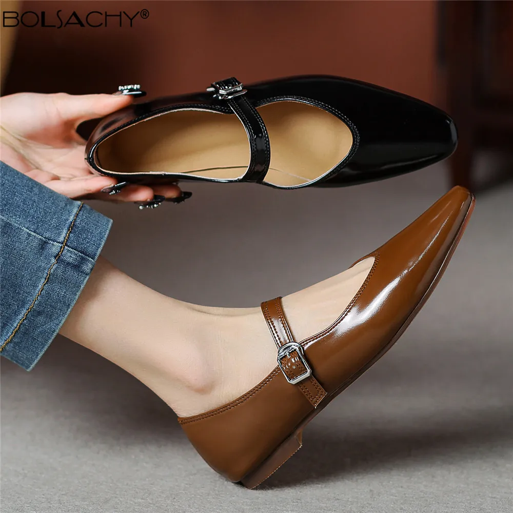 

Comfortable Women Flats Retro Handmade Mary Janes Vintage Casual Pointed Toe Buckle Loafer Shoes Ladies Red Black Brown 32-43