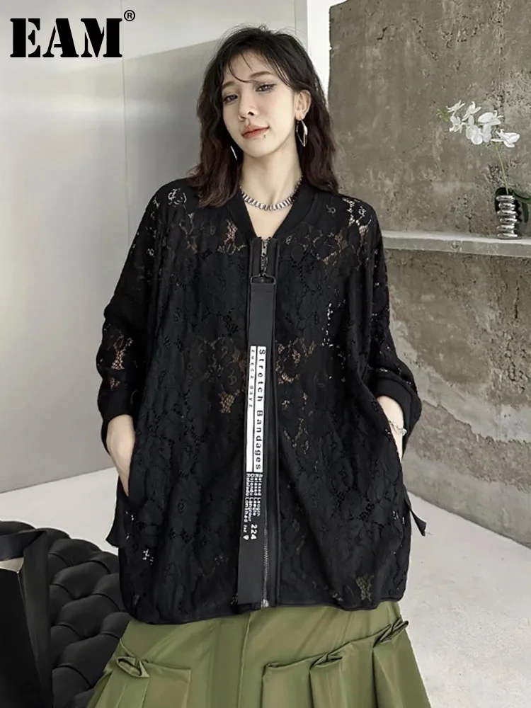 [EAM] 여성용 투웨이 웨어 태슬 스트라이프 블레이저, 라펠 긴팔 루즈핏 재킷, 패션 타이드 용수철, 가을 2024 JX643, 신상 