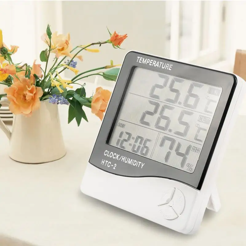 

Electronic Digital Temperature Humidity Meter Thermometer Hygrometer Indoor Outdoor Weather Station Clock HTC-1 HTC-2
