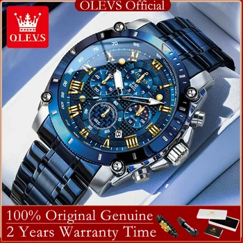 OLEVS New Quartz Watches for Man 47 mm Big Dial Waterproof Man Watch Moon Phase Chronograph Luxury Brand Original Men's Watches