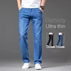 Summer Thin Men's Stretch Straight Jeans Classic Black Blue Business Casual Loose Large Size Denim Pants Brand Trousers 42 44 46 1