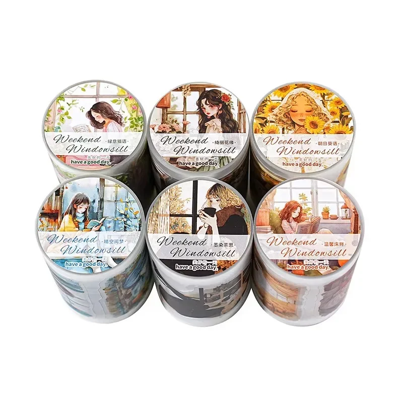 1Roll Tape Weekend Windowsill Collection Matte PET European Priming Vintage Beauty Flowers Stickers Adhesives Scrapbook 60mm*2m 3
