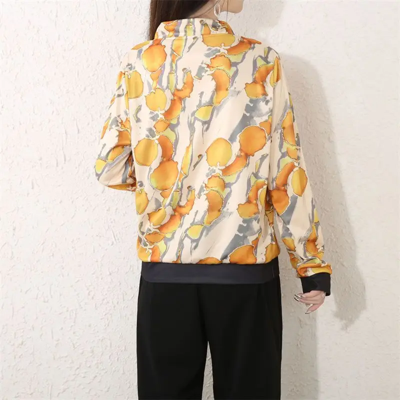 2023 Spring Autumn Women's Clothe Multi-element Print Blouses Elegant Scarf Collar Bow Embroidered Flares Long Sleeve Chic Shirt