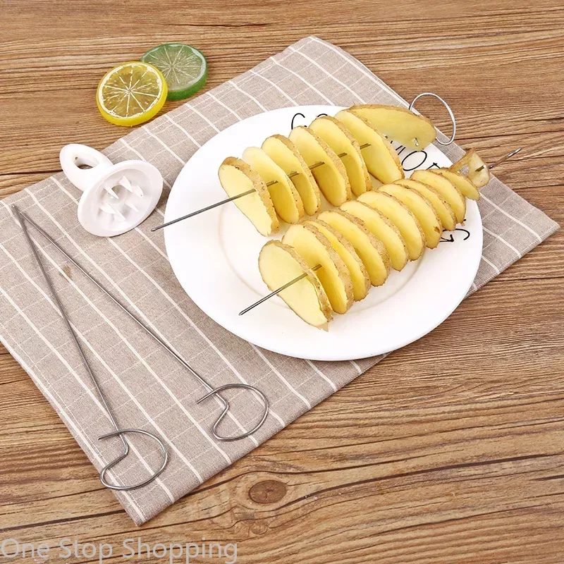 Spiralizer Chips Maker 4 Stainless Steel Sticks Tornado Spiral Screw Chips Potato Cutter Manual Twisted Potato Slicer