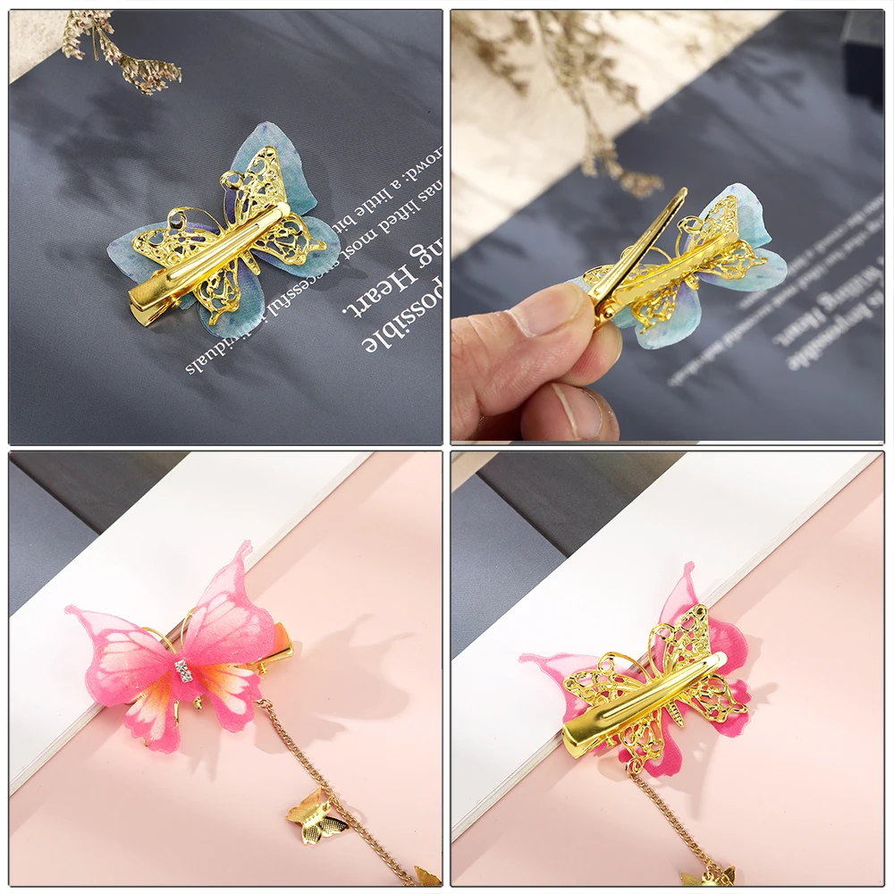 5cm Set/2/6PCS Silver Clip Hairpins Girls Sweet Butterfly Tassel Hair Clip Barrette Hairgrip For Women Fashion Cute Accessories