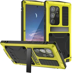 Durable Metal Shockproof Phone Case with Screen Protector & Stand - Galaxy S20+ (Yellow)