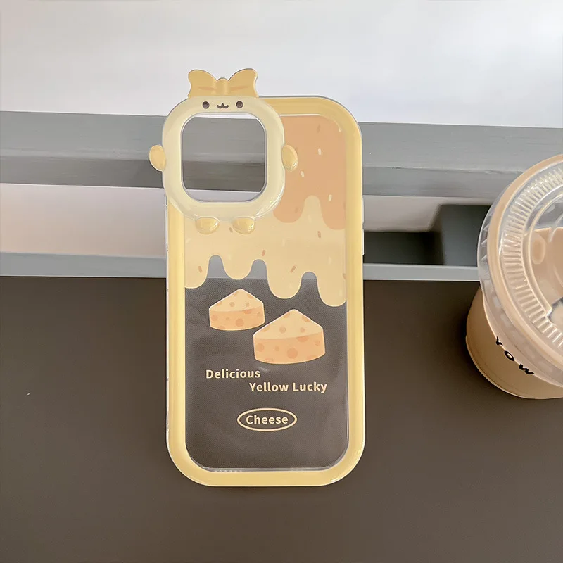 Ins C​artoon Cheese Transparent Phone Case For iPhone 11 Pro 12 14 Plus 13 Promax XS Max X XR 7 8 Plus Airbag Back Cover