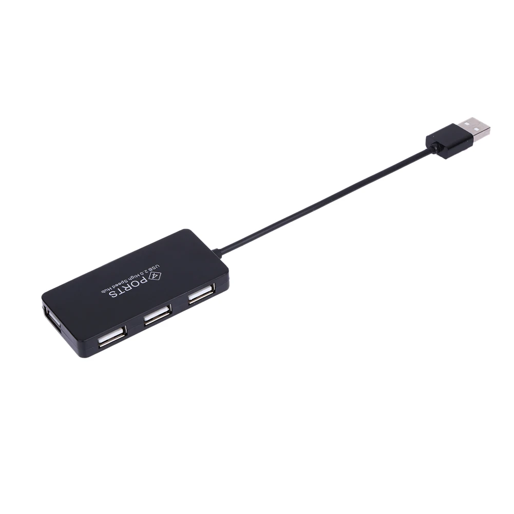 Black 4 Port USB 2.0 High Speed Hub for Desktop Computer PC Laptop