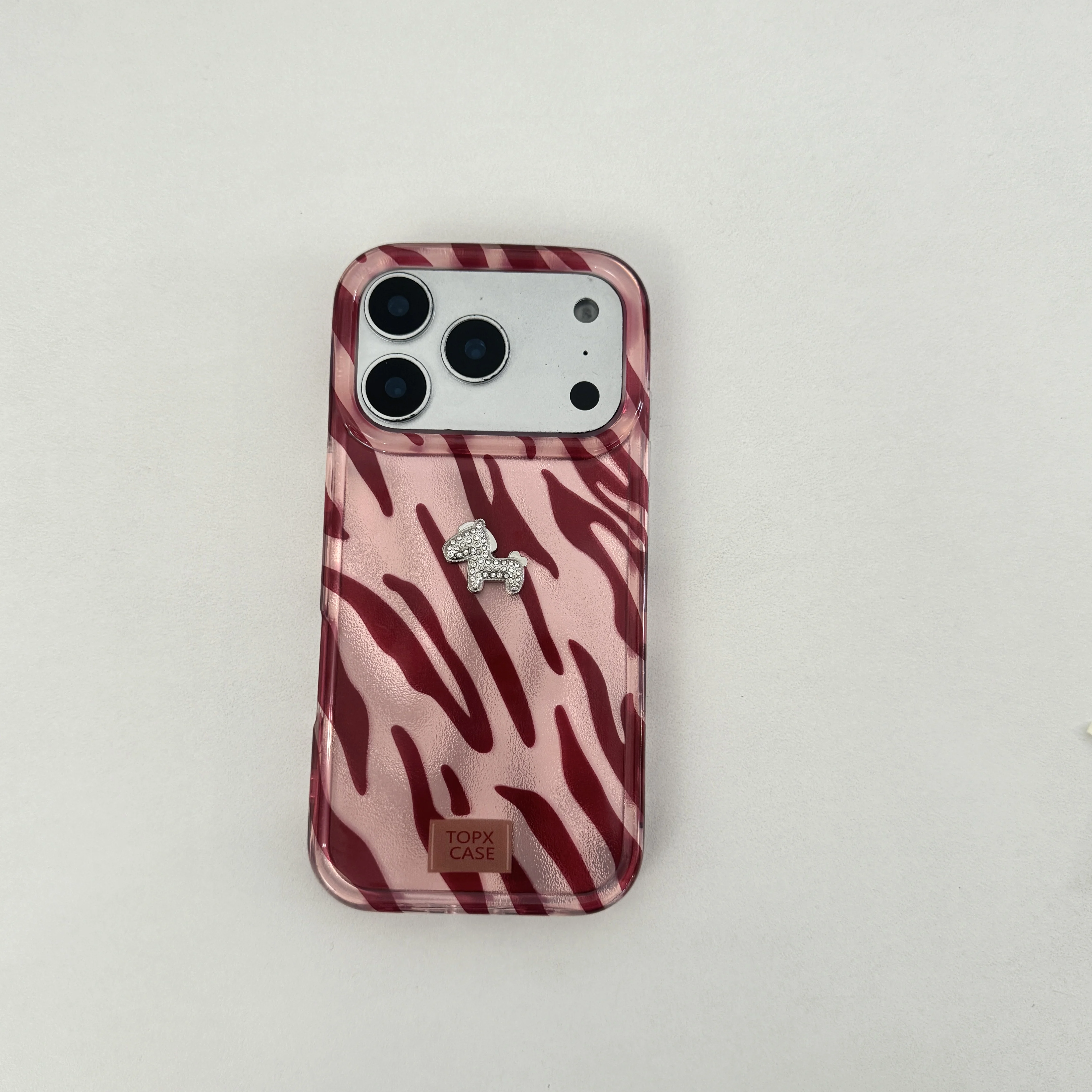 Glamouröse Rosa Zebra-Muster 3D Strass Pony Deko Schicke Handyhülle für iPhone 17 16 15 14 13 Pro Max Rückseite Handycover Capa