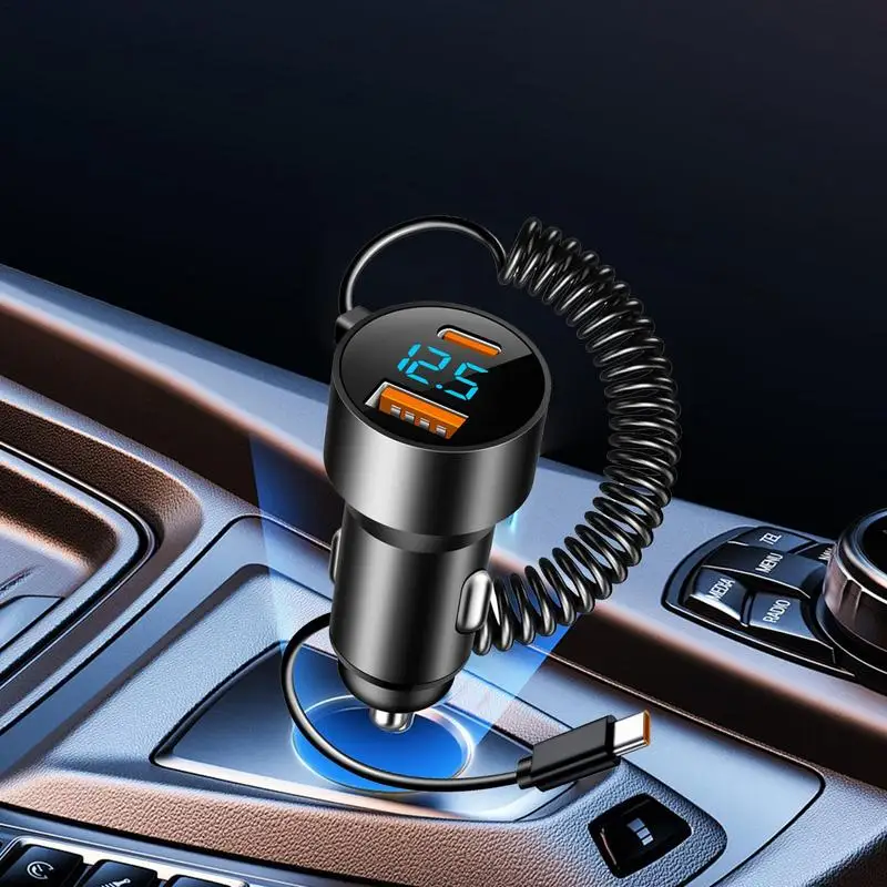 Caricabatteria per auto Caricatore USB C Tipo C Ricarica rapida Caricatore USB PD QC 3.0 Caricatore per auto multiporta 100W Cavo retrattile per - Image 2