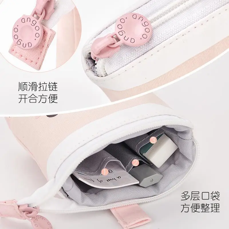 Kawaii Stationery Pearl Milk Tea Pencil Case Canvas Stand Up Pop Up Pencil Box Cute Pouch Makeup Pen Bag School Supplies pencil cases stationery box pen storage bag