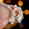 Charm Female White Zircon Stone Flower Hoop Earrings Luxury Gold Color Wedding Jewelry For Women