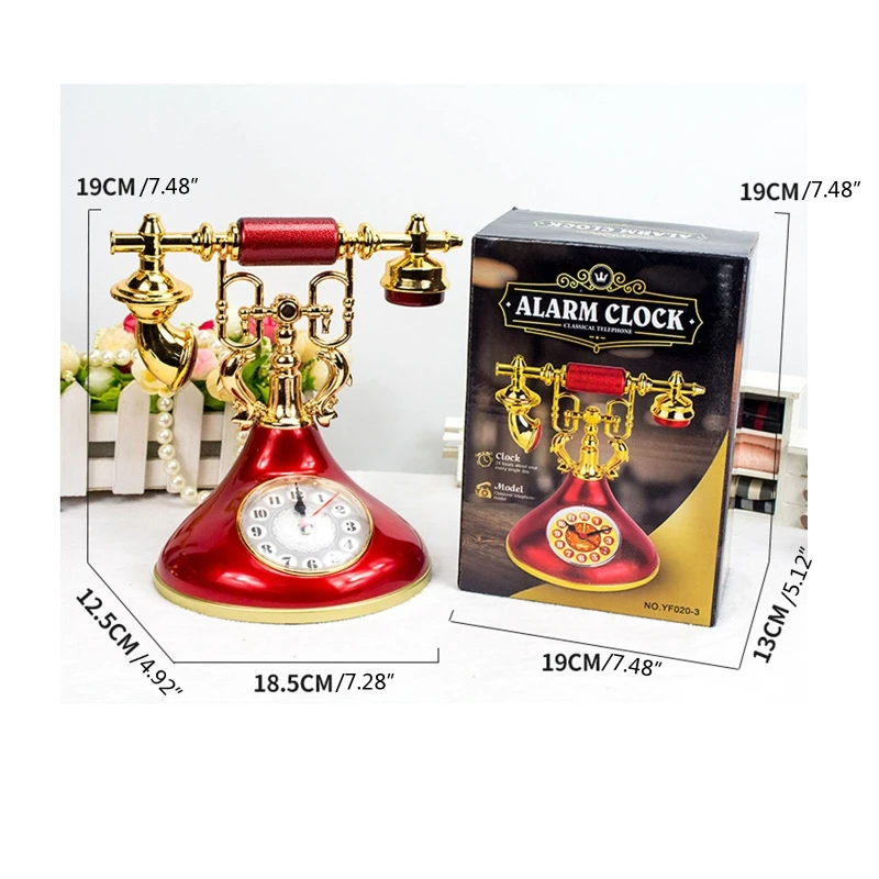 Retro Telephone Model Alarm Clock Creative Timekeeper Desktop Ornament Home Kids Room Bedside Table Decoration A02 23 digital clock