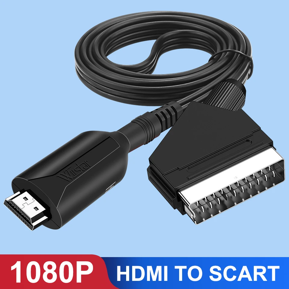 Hdmi para scart vídeo conversor de áudio adaptador 1080p para hdtv dvd sky box stb plug and play com cabo de alimentação