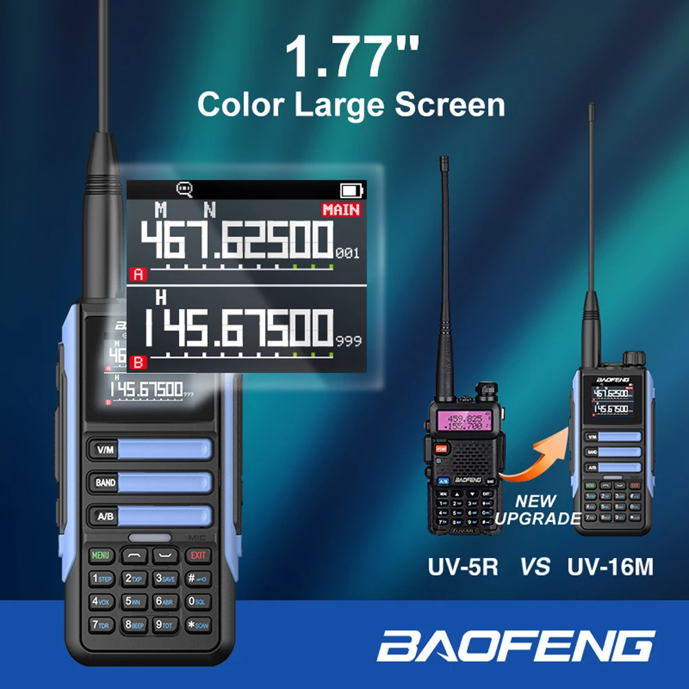 2Pack New Upgrades Baofeng UV16M V2 Waterproof Walkie Talkie 15W AM FM 2-Way Radio Full Band LCD Frequency Copy Noise Reduce 2