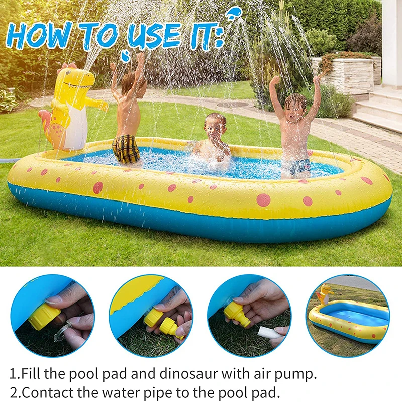 Children's Removable Swimming Pool Mat With Dragon Sprinkler Summer Above Ground Garden Inflatable Rectangle Pool Accessory