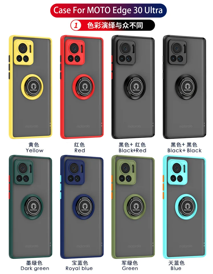 JIAFEI Cover Per Motorola Edge 30 Neo/Edge 30 Lite - Custodia Traslucida Con Anello Magnetico Girevole 360°, Blu Cielo