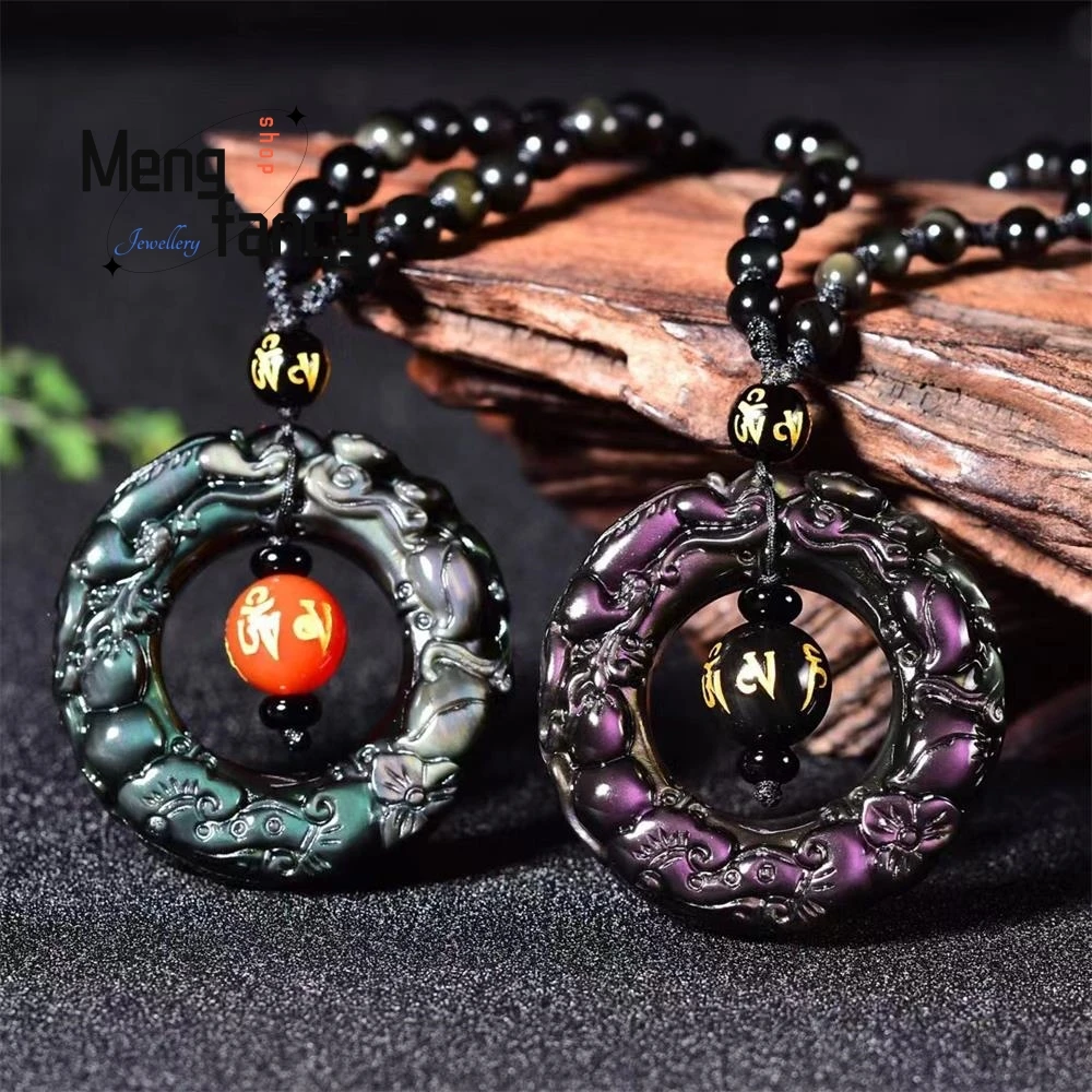 

Natural Colorful Obsidian Peaceful Clasp Pendant Charms Fashion Jewelry Amulet Men Women Couple Sweater Chain Fine Holiday Gift