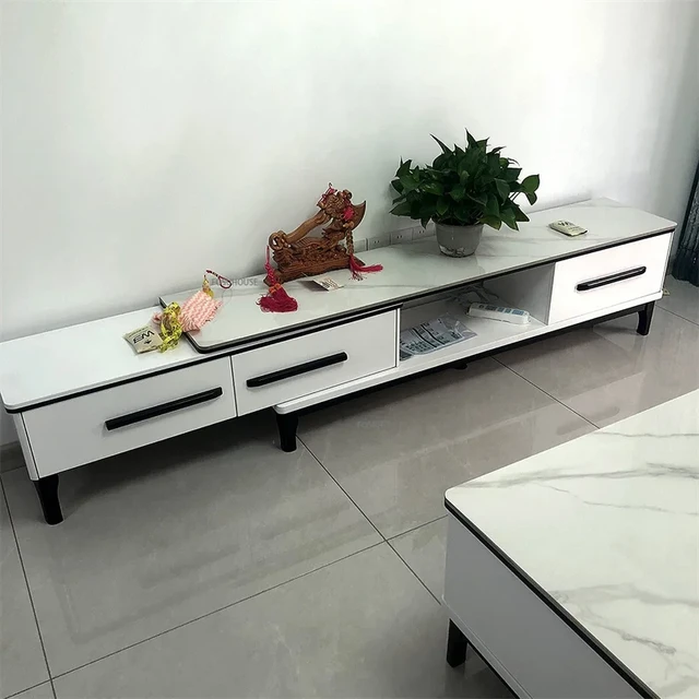 Modern Simple Tv Stand Living Room Furniture  Light Luxury Slate TV Stands Tea Table Home Small Apartment Retractable TV Cabinet