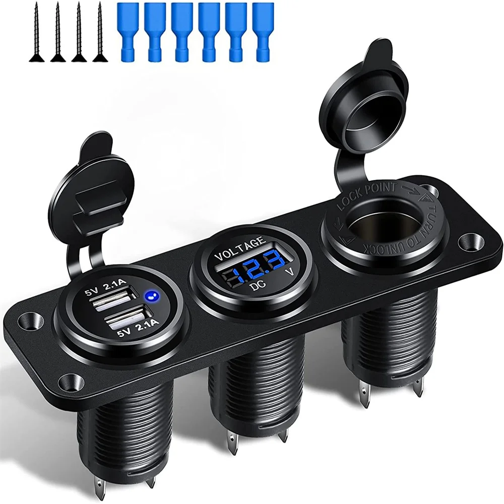 12V Dual USB 4.2A Car Charger with LED Digital Voltmeter Voltage