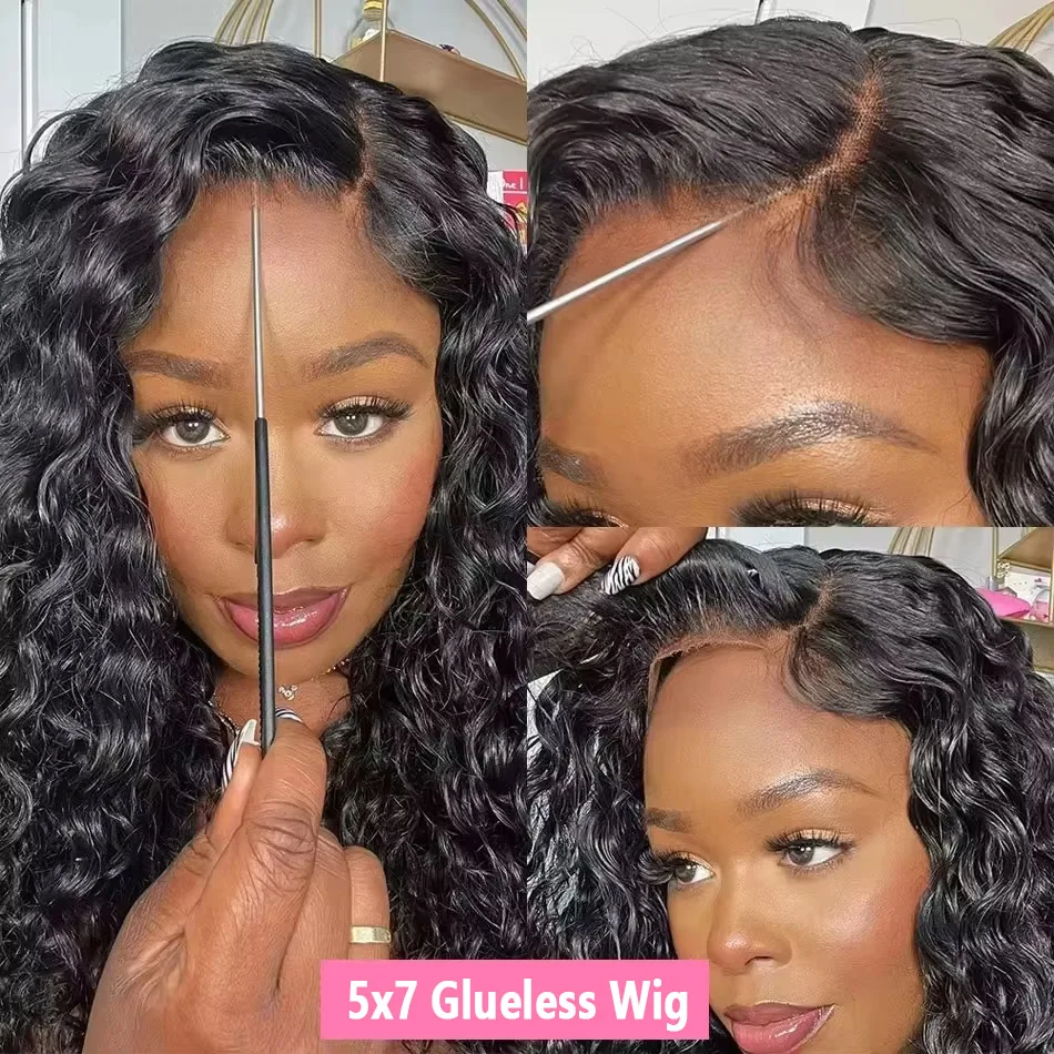 Glueless 5x7 Ready to Wear Deep Wave HD Lace Clousure Pre Plucked Curly Brazilian Transparent Lace Front Human Hair Wigs human hair wig,lace front wig,human hair wigs,front lace wig