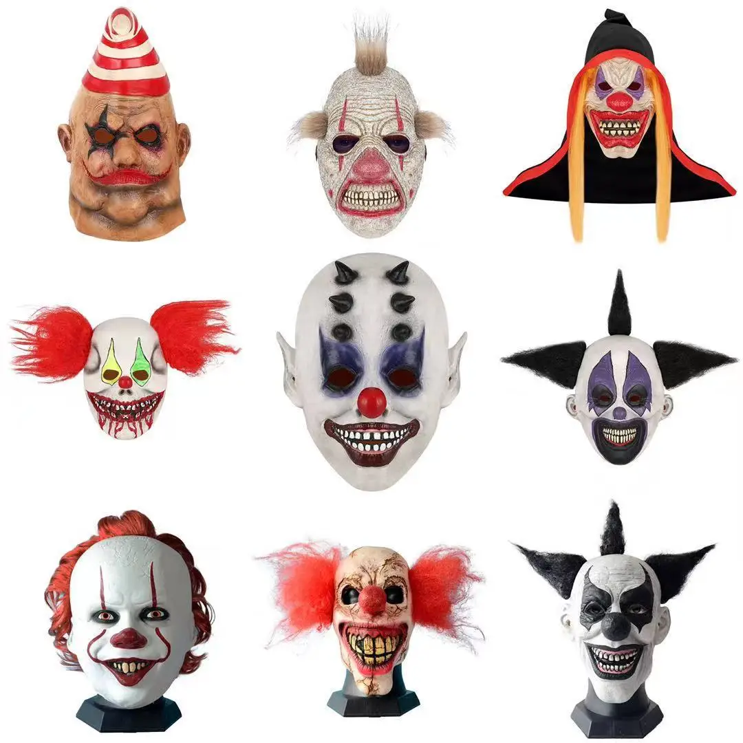 New Latex Mask Headgear Clown Smile Mask Halloween Grimace Performance Bar Dance Costume Full Face Scary Alien Horror of Reality