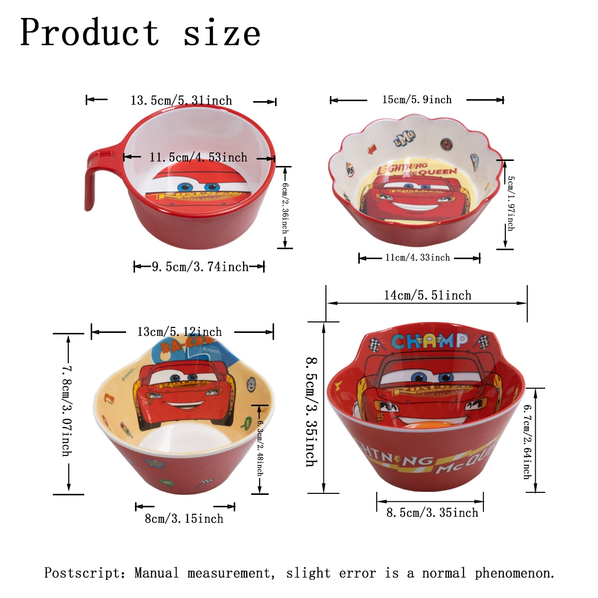 Disney Cars Lightning McQueen Kids Melamine Tableware Set 4