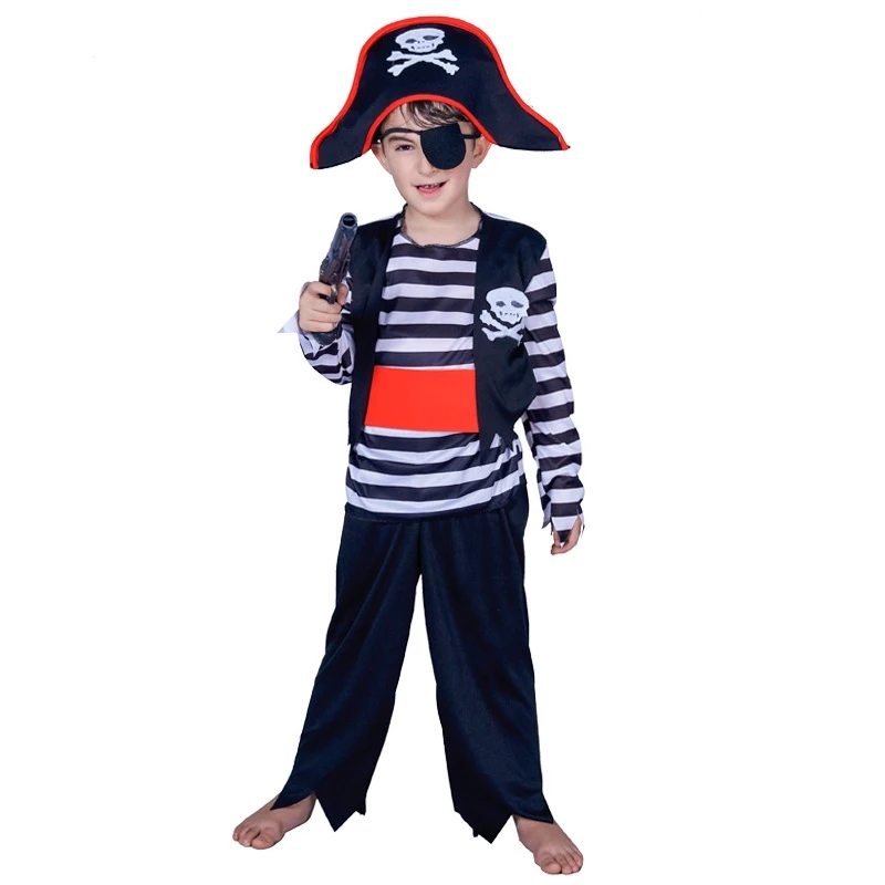 

Pirate Captain Costumes Cosplay Boys Pirates of the Caribbean Jack Captain Set Christmas Fancy Clothes Halloween Adventure Dress